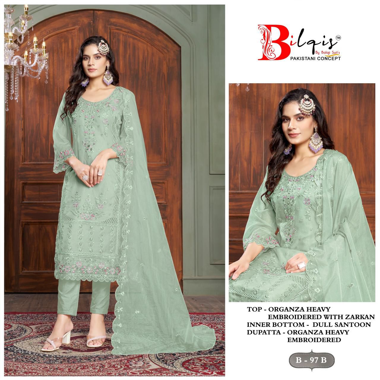 Bilqis B 97 A to D Organza Pakistani Suits Wholesale Shop in Surat
